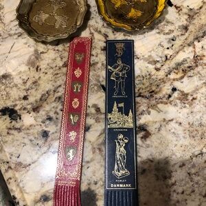 Red & Navy  Italian Firenze Leather Bookmarks & 2 Hand-painted Wooden Coasters